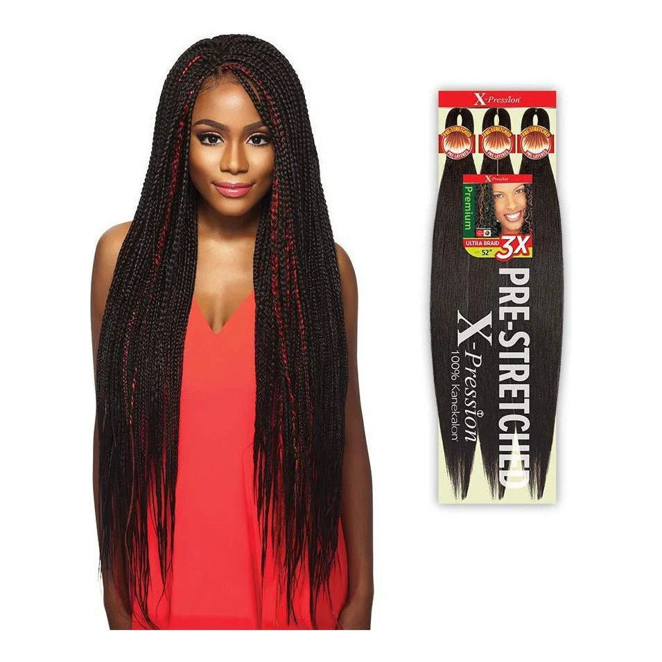 Outre X-Pression Pre-Stretched 3X 52" Braiding Hair: 1B OFF BLACK
