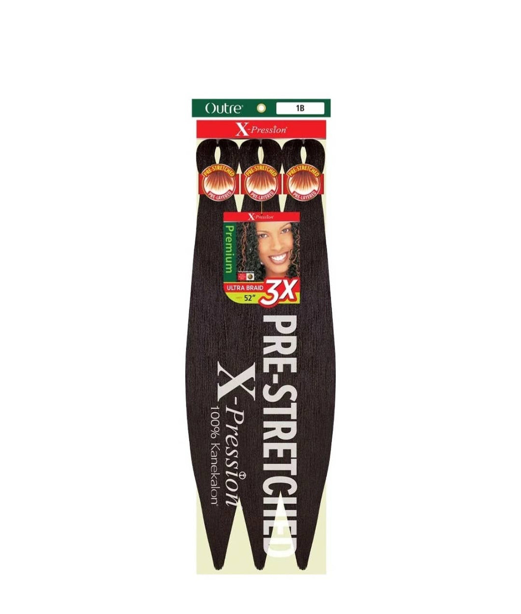 Outre X-Pression Pre-Stretched 3X 52" Braiding Hair: 1B OFF BLACK